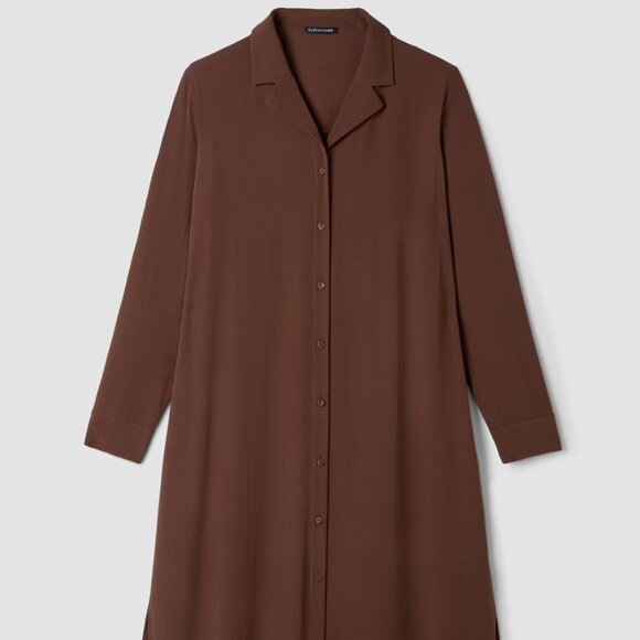 Eileen Fisher Silk Georgette Crepe Notch Collar Shirtdress Clove Color Size PS - Picture 2 of 8